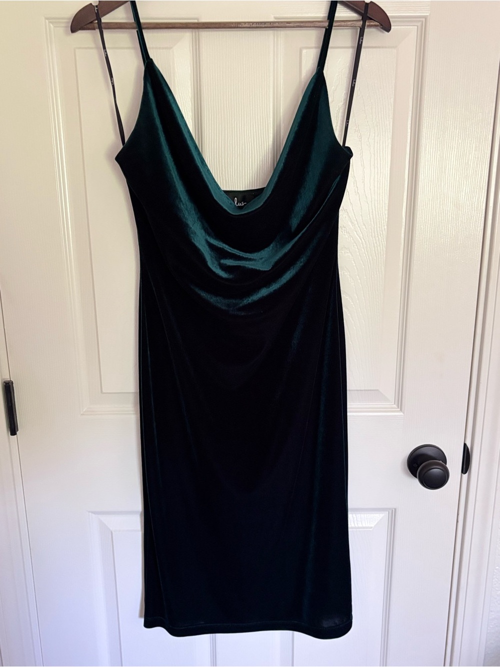 Lulu's Deep Teal Velvet Cowl Midi Dress